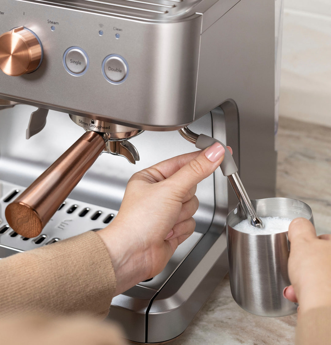 Café - Bellissimo Semi-Automatic Espresso Machine with 15 bars of pressure, Milk Frother, and Built-In Wi-Fi - Steel Silver_20