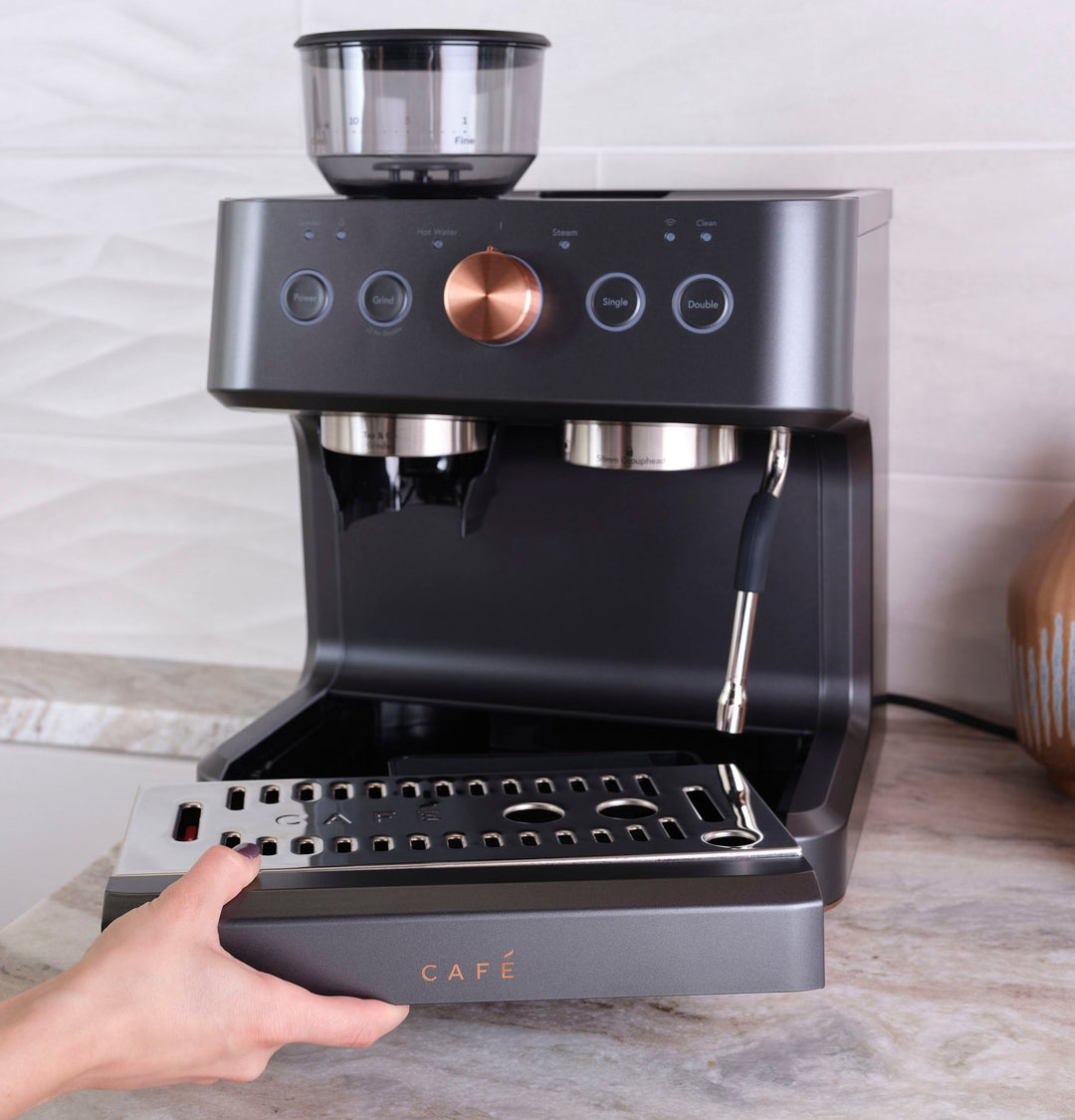 Café - Bellissimo Semi-Automatic Espresso Machine with 15 bars of pressure, Milk Frother, and Built-In Wi-Fi - Matte Black_5