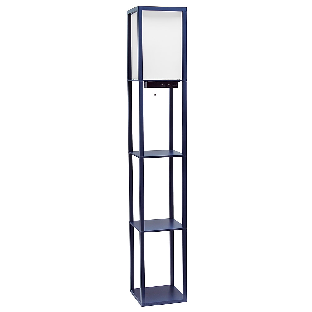 Simple Designs - Floor Lamp Etagere Organizer Storage Shelf w 2 USB Charging Ports, 1 Charging Outlet & Linen Shade - Navy_1
