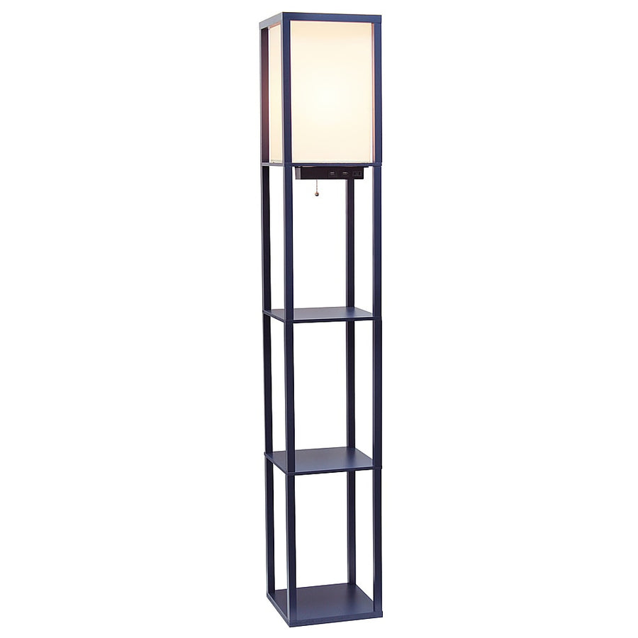 Simple Designs - Floor Lamp Etagere Organizer Storage Shelf w 2 USB Charging Ports, 1 Charging Outlet & Linen Shade - Navy_0