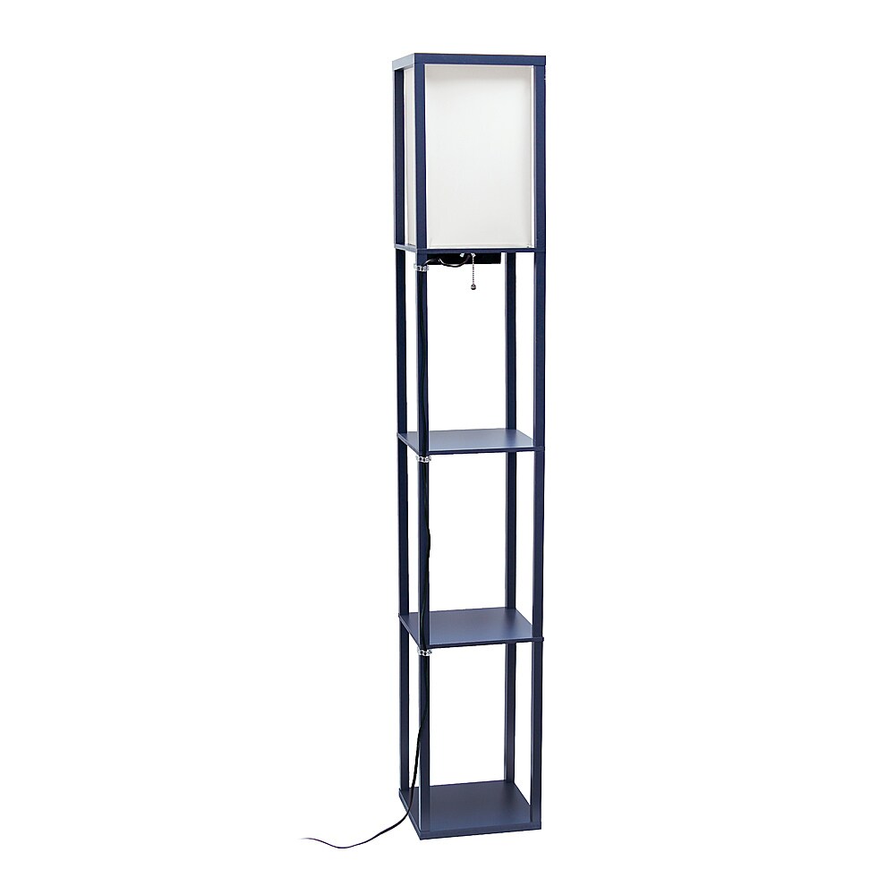 Simple Designs - Floor Lamp Etagere Organizer Storage Shelf w 2 USB Charging Ports, 1 Charging Outlet & Linen Shade - Navy_5