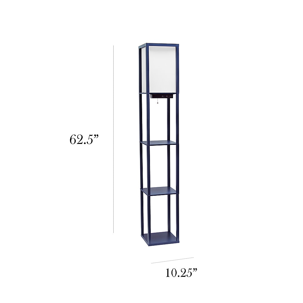 Simple Designs - Floor Lamp Etagere Organizer Storage Shelf w 2 USB Charging Ports, 1 Charging Outlet & Linen Shade - Navy_4