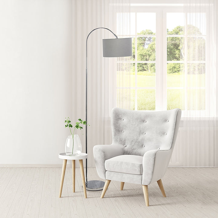 Simple Designs - Arched Brushed Nickel Floor Lamp - Brushed Nickel base/Gray shade_2