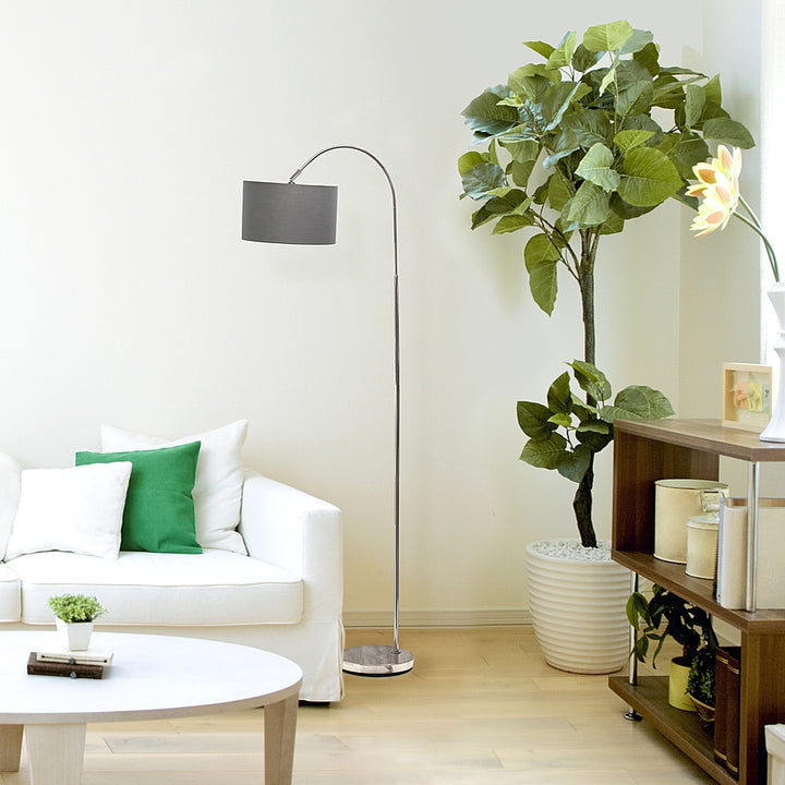 Simple Designs - Arched Brushed Nickel Floor Lamp - Brushed Nickel base/Gray shade_3