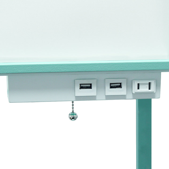 Simple Designs - Floor Lamp Etagere Organizer Storage Shelf w 2 USB Charging Ports, 1 Charging Outlet & Linen Shade - Aqua_6