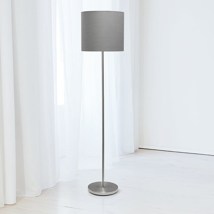 Simple Designs - Brushed NIckel Drum Shade Floor Lamp - Brushed Nickel base/Gray shade_8