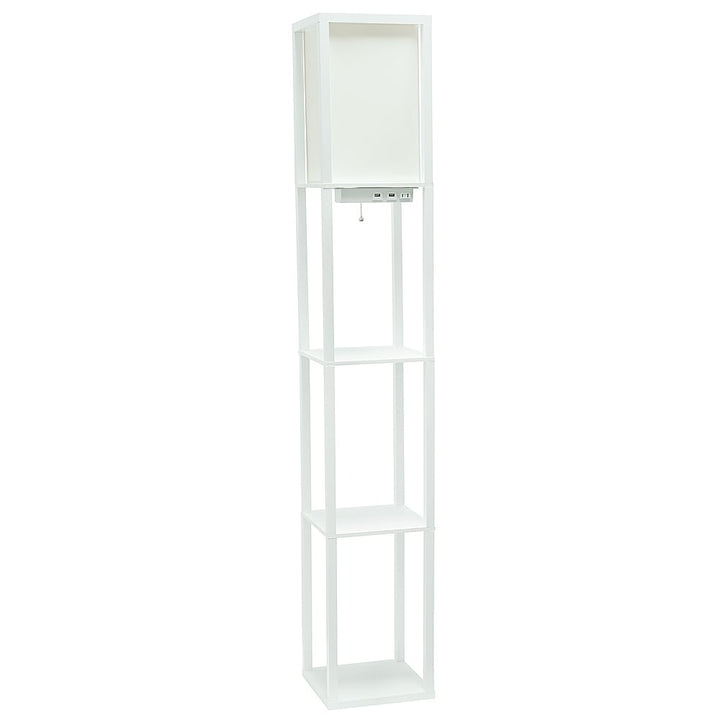 Simple Designs - Floor Lamp Etagere Organizer Storage Shelf w 2 USB Charging Ports, 1 Charging Outlet & Linen Shade - White_1