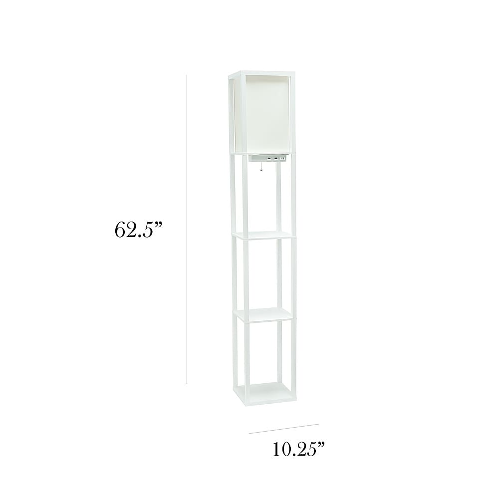 Simple Designs - Floor Lamp Etagere Organizer Storage Shelf w 2 USB Charging Ports, 1 Charging Outlet & Linen Shade - White_3