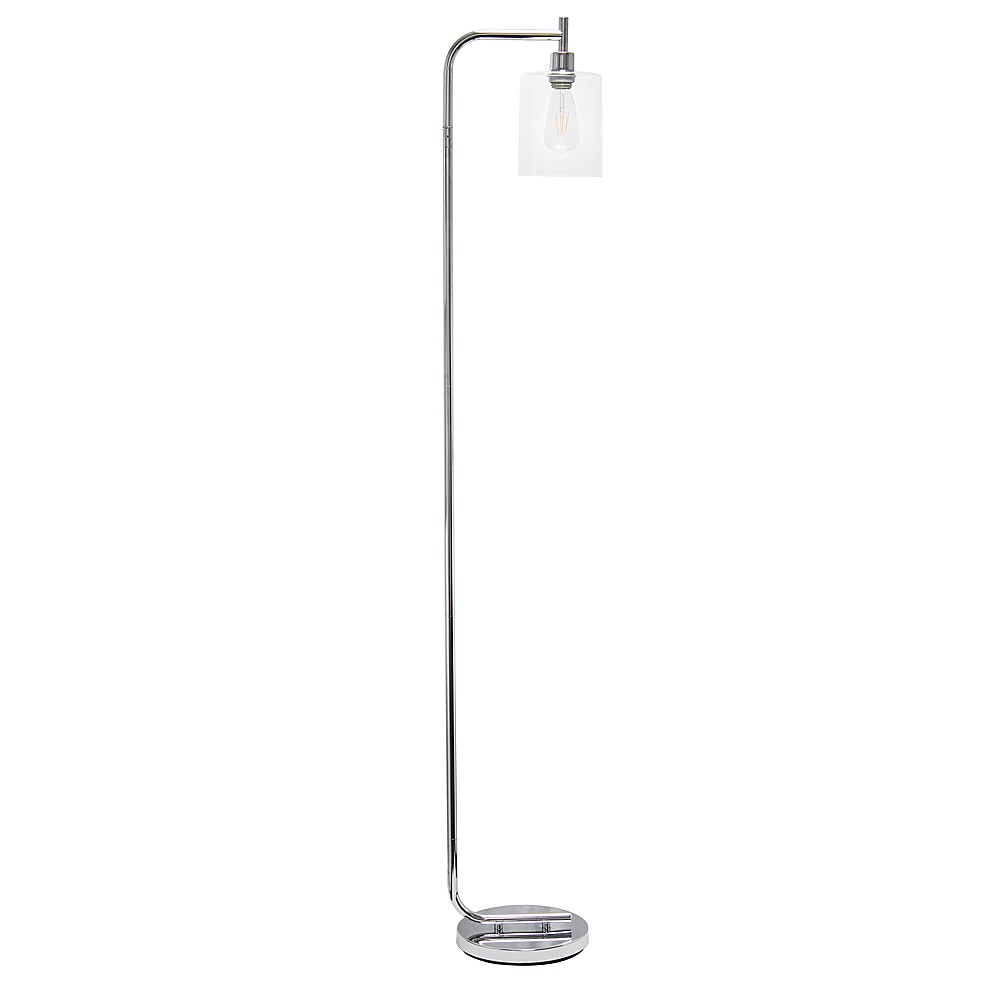 Simple Designs - Modern Iron Lantern Floor Lamp with Glass Shade - Chrome_1