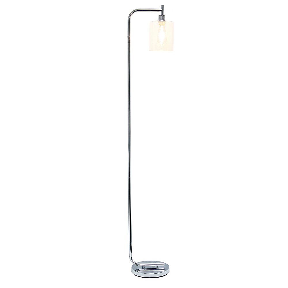 Simple Designs - Modern Iron Lantern Floor Lamp with Glass Shade - Chrome_0
