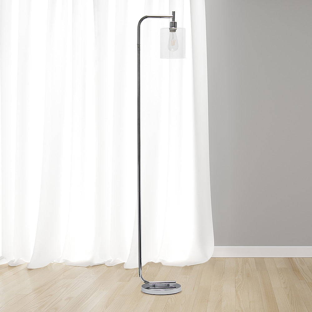 Simple Designs - Modern Iron Lantern Floor Lamp with Glass Shade - Chrome_9