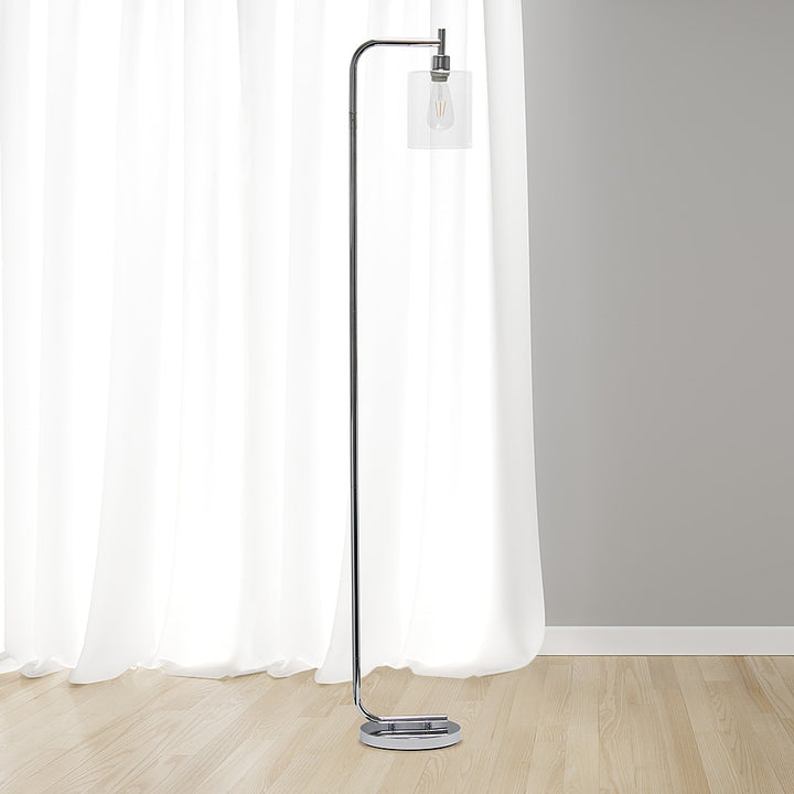 Simple Designs - Modern Iron Lantern Floor Lamp with Glass Shade - Chrome_9