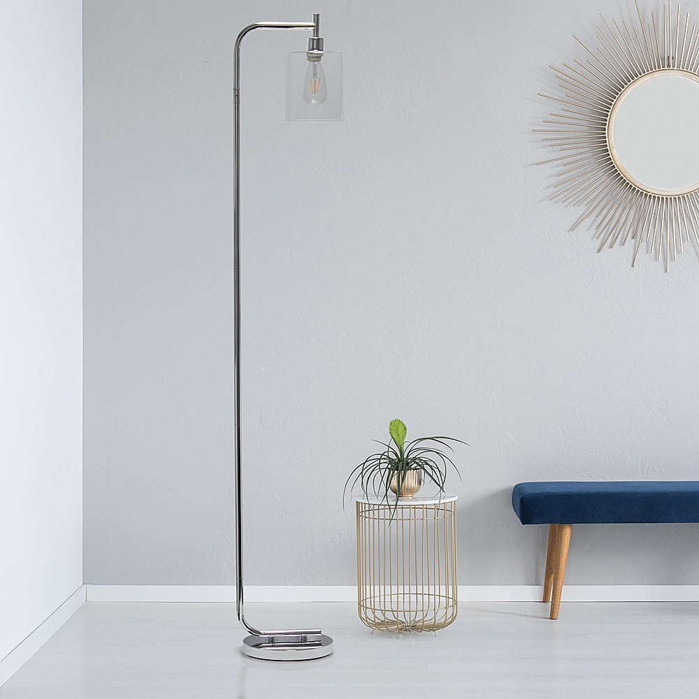 Simple Designs - Modern Iron Lantern Floor Lamp with Glass Shade - Chrome_8