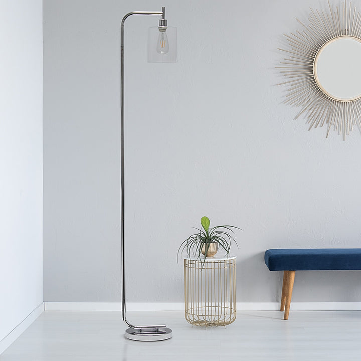Simple Designs - Modern Iron Lantern Floor Lamp with Glass Shade - Chrome_8