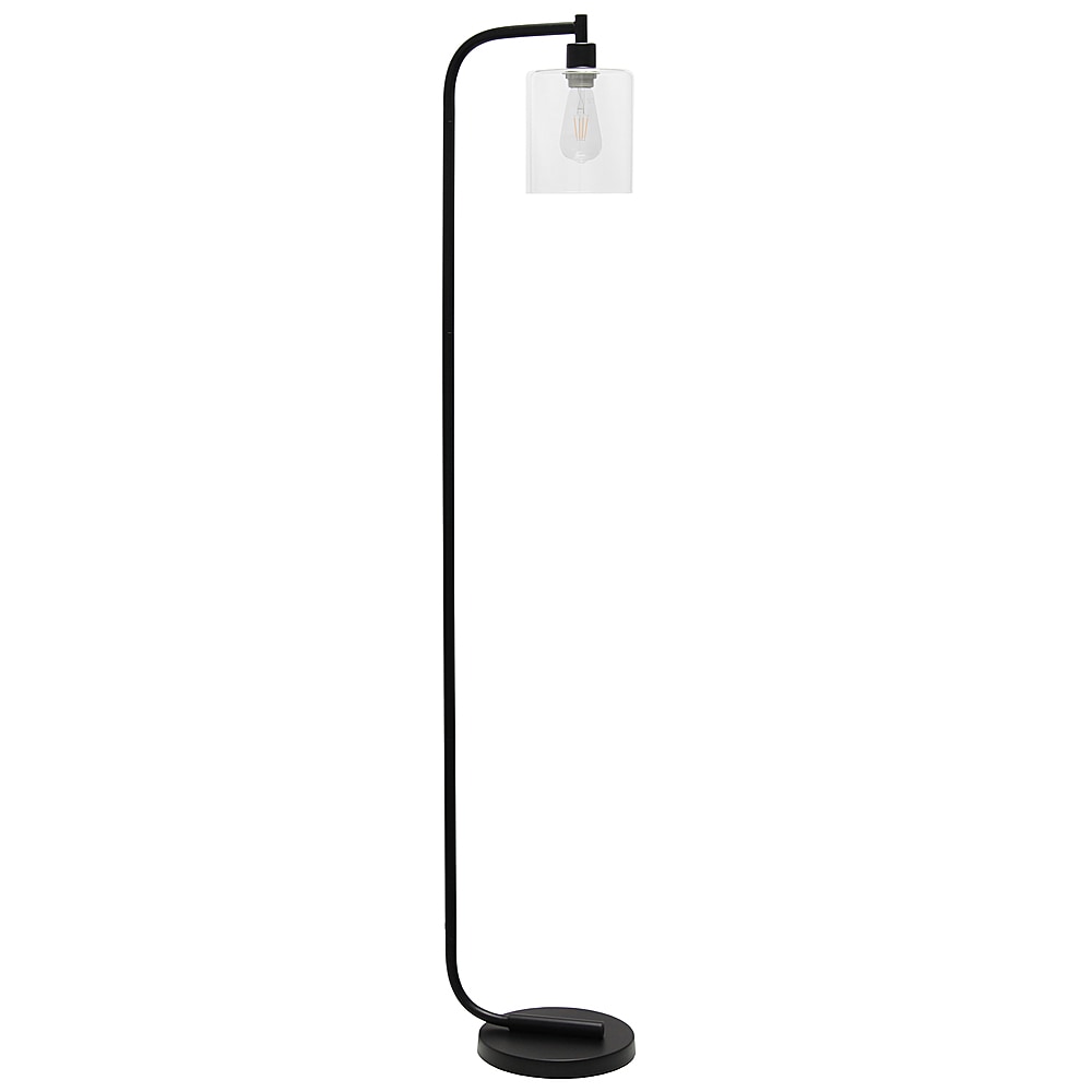Simple Designs - Antique Style Industrial Iron Lantern Floor Lamp with Glass Shade - Black_2