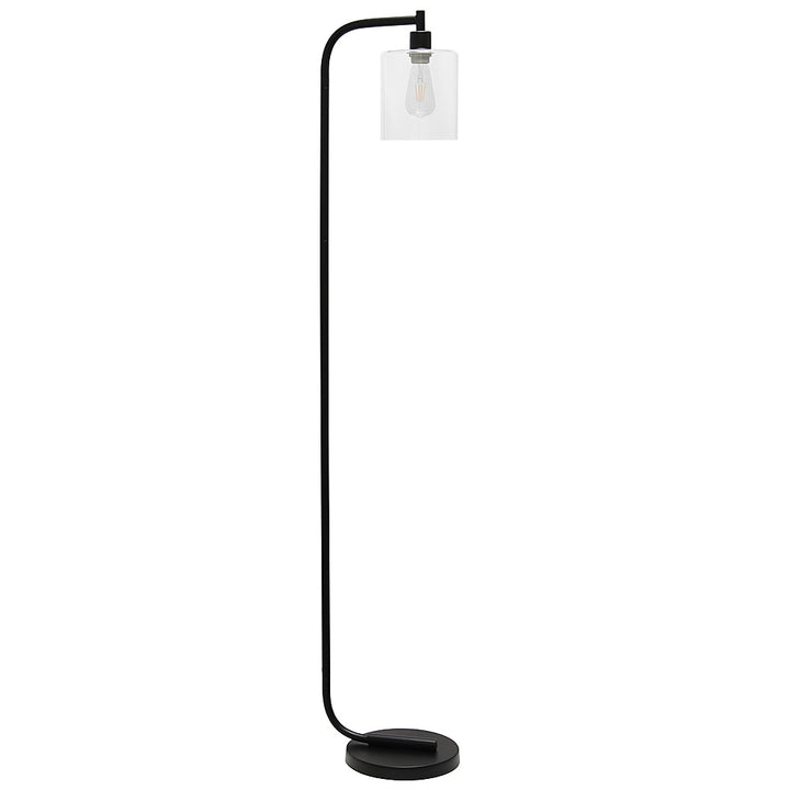Simple Designs - Antique Style Industrial Iron Lantern Floor Lamp with Glass Shade - Black_3