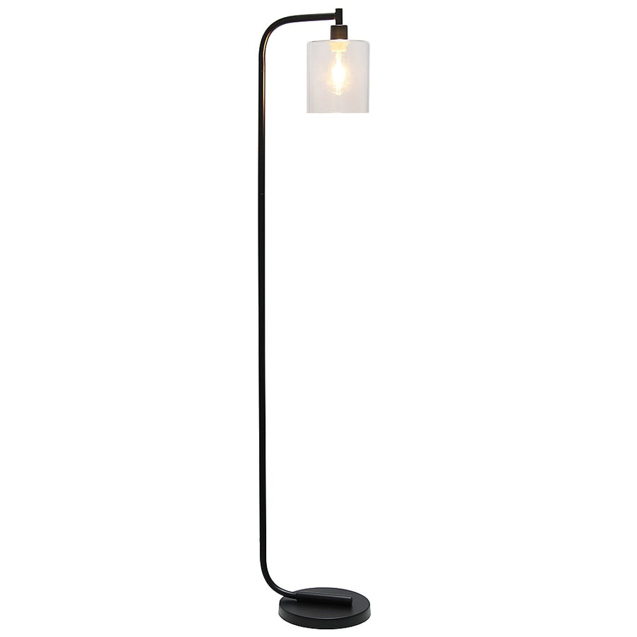 Simple Designs - Antique Style Industrial Iron Lantern Floor Lamp with Glass Shade - Black_0