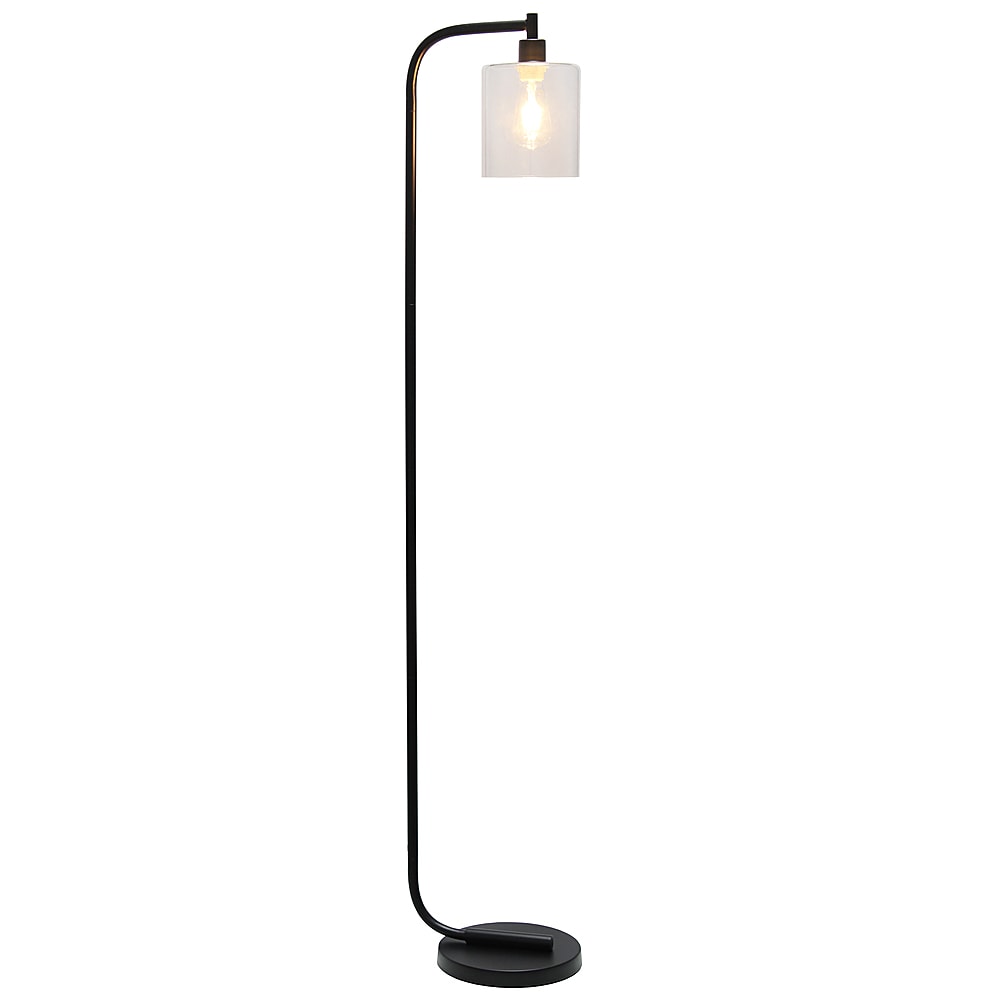 Simple Designs - Antique Style Industrial Iron Lantern Floor Lamp with Glass Shade - Black_1