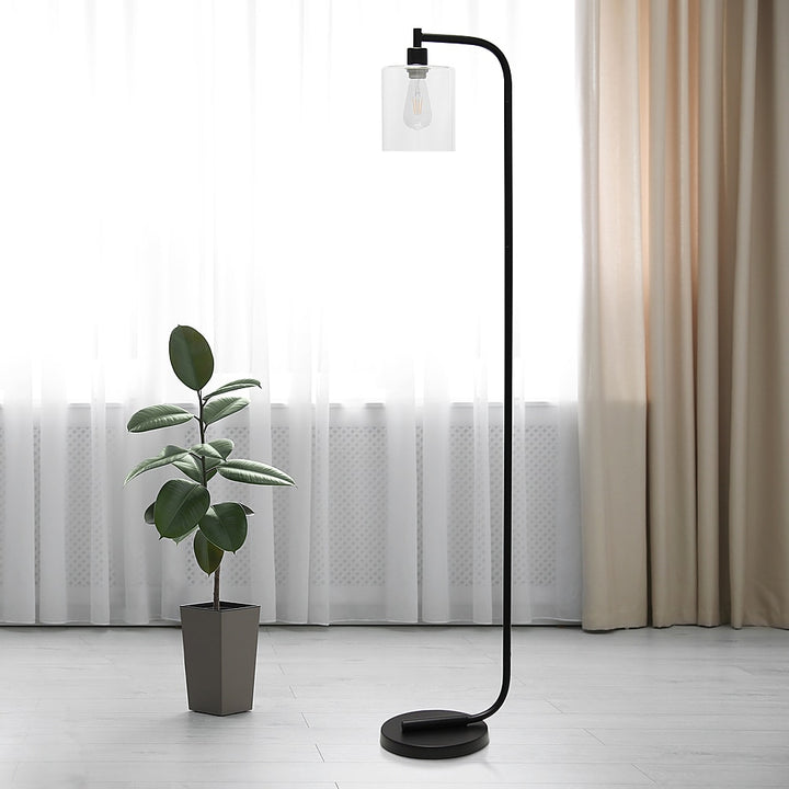 Simple Designs - Antique Style Industrial Iron Lantern Floor Lamp with Glass Shade - Black_4