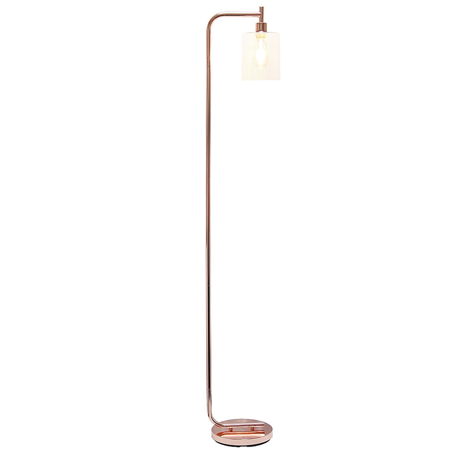 Simple Designs - Modern Iron Lantern Floor Lamp with Glass Shade - Rose Gold_0