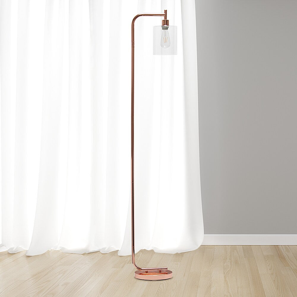 Simple Designs - Modern Iron Lantern Floor Lamp with Glass Shade - Rose Gold_8