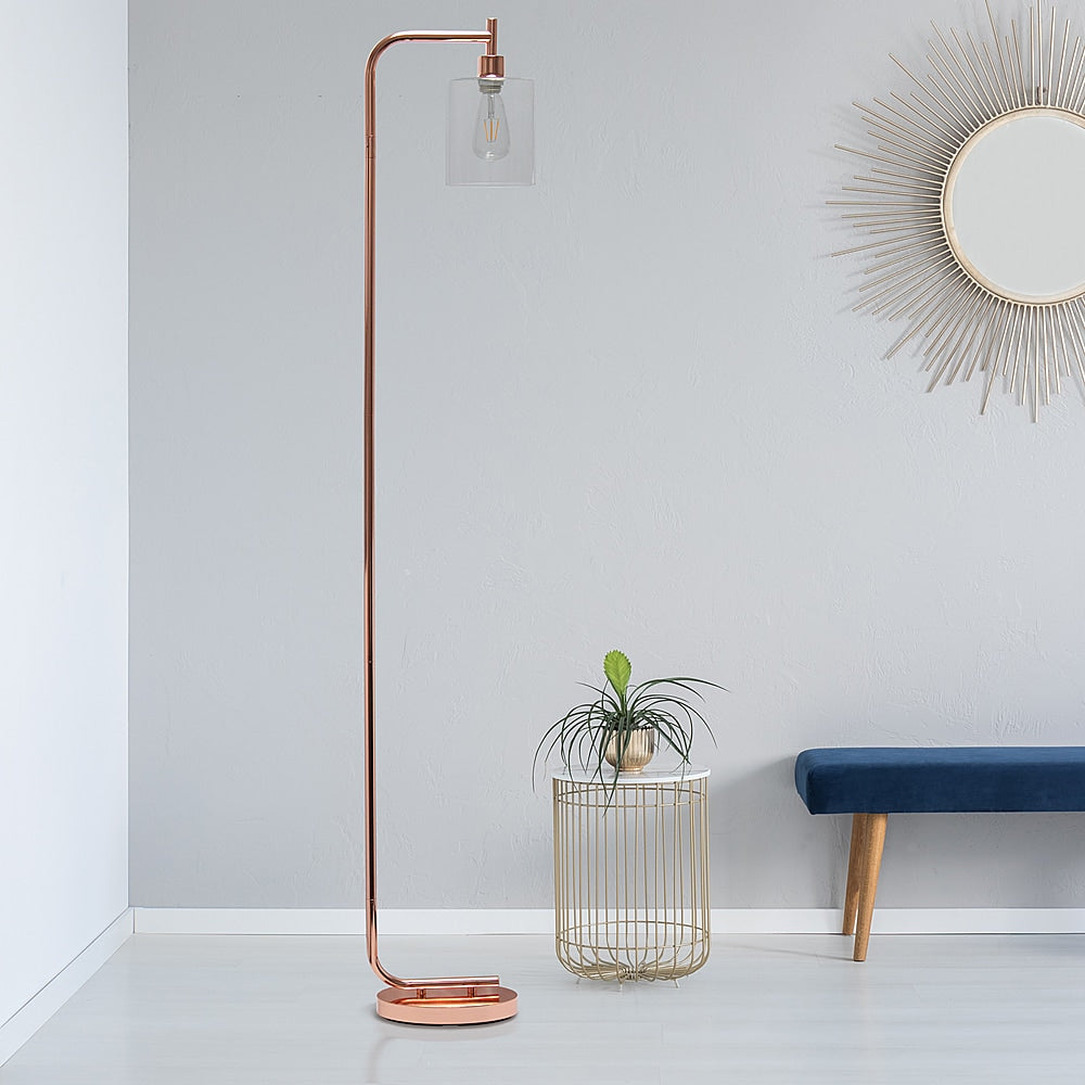 Simple Designs - Modern Iron Lantern Floor Lamp with Glass Shade - Rose Gold_7