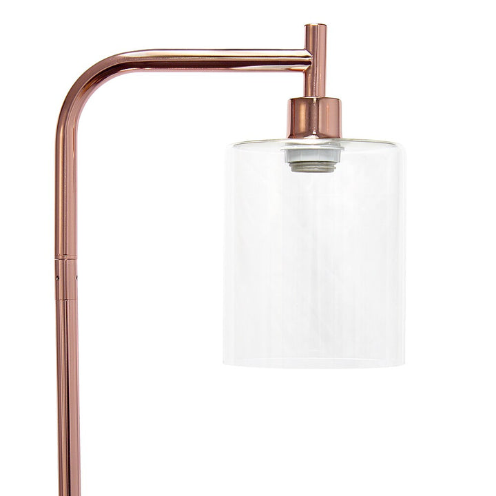 Simple Designs - Modern Iron Lantern Floor Lamp with Glass Shade - Rose Gold_4