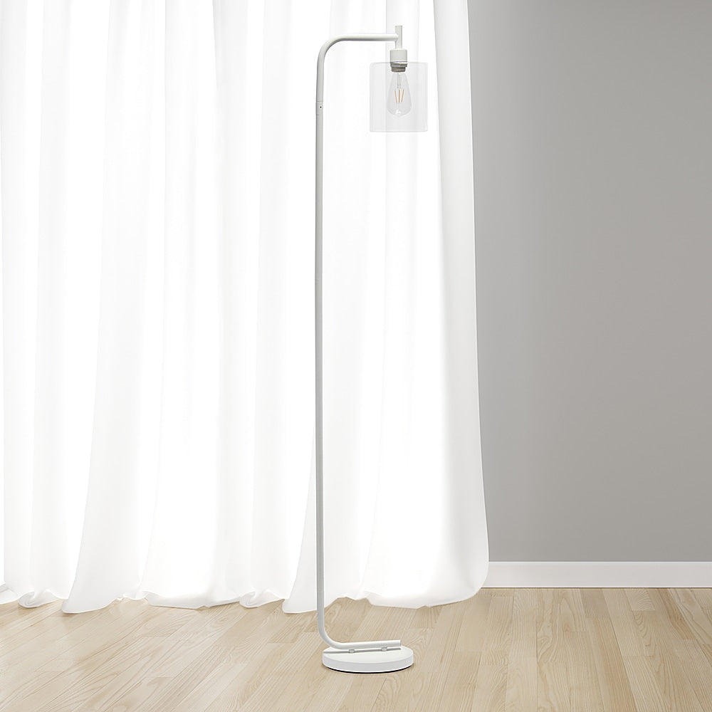 Simple Designs - Modern Iron Lantern Floor Lamp with Glass Shade - White_9
