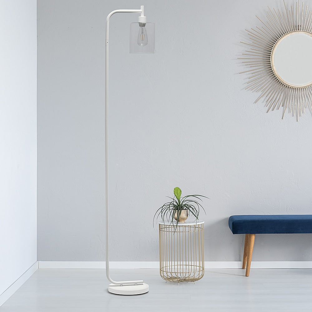 Simple Designs - Modern Iron Lantern Floor Lamp with Glass Shade - White_8