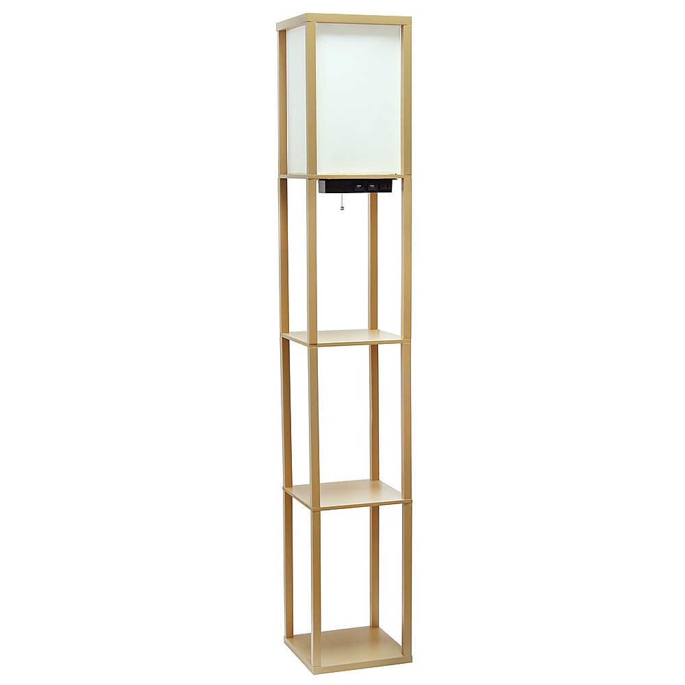 Simple Designs - Floor Lamp Etagere Organizer Storage Shelf w 2 USB Charging Ports, 1 Charging Outlet & Linen Shade - Tan_1