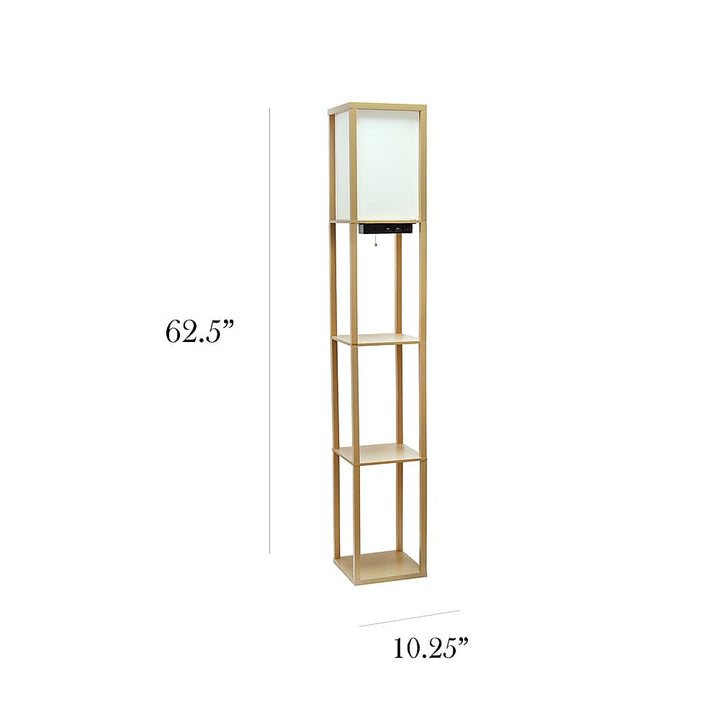 Simple Designs - Floor Lamp Etagere Organizer Storage Shelf w 2 USB Charging Ports, 1 Charging Outlet & Linen Shade - Tan_3