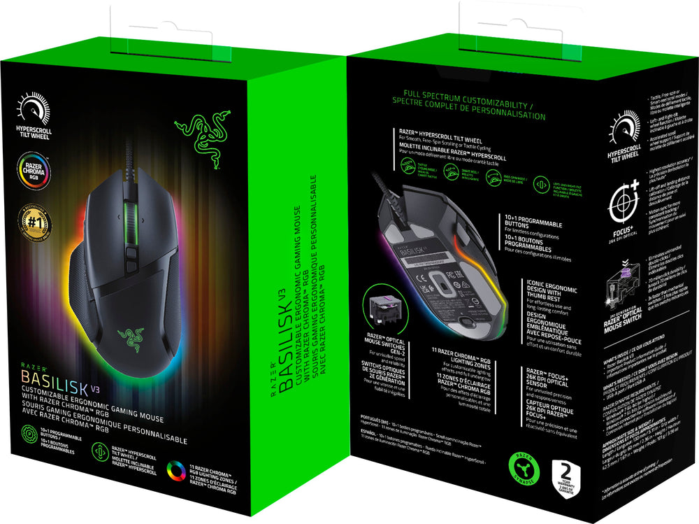 Razer - Basilisk V3 Wired Optical Gaming Mouse with Chroma RBG Lighting - Black_1