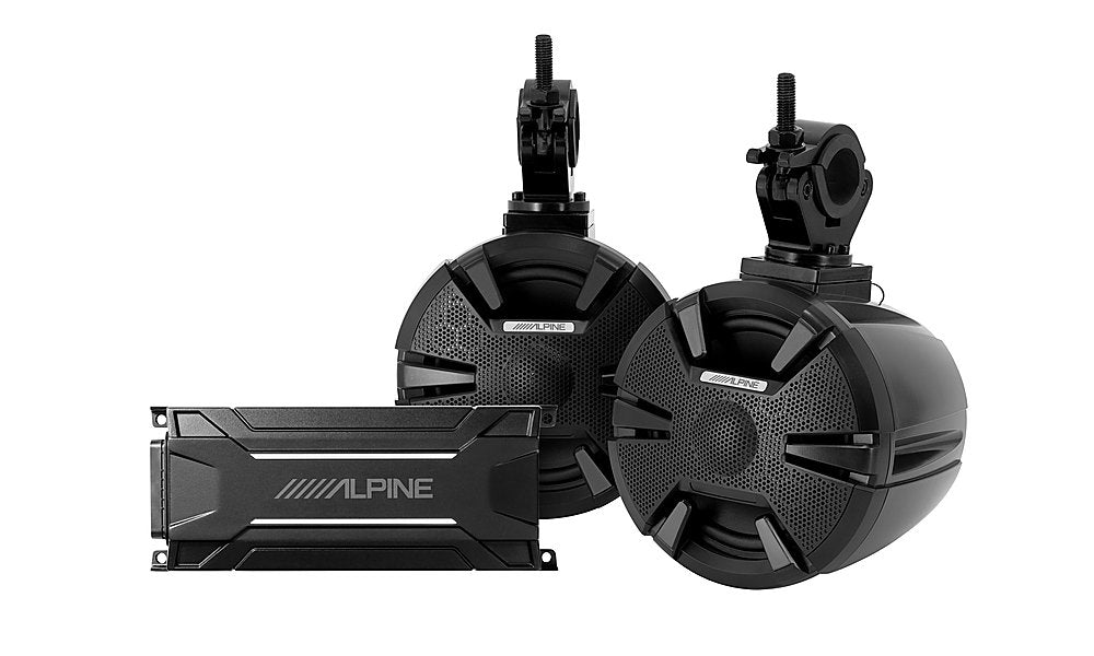 Alpine - 6-1/2” 2-Way Weather-Resistant Coaxial Speaker Pods (Pair) with 4-channel Amplifier - Black_1