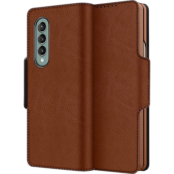 SaharaCase - Leather Folio Wallet Case for Samsung Galaxy Z Fold3 5G - Brown_4