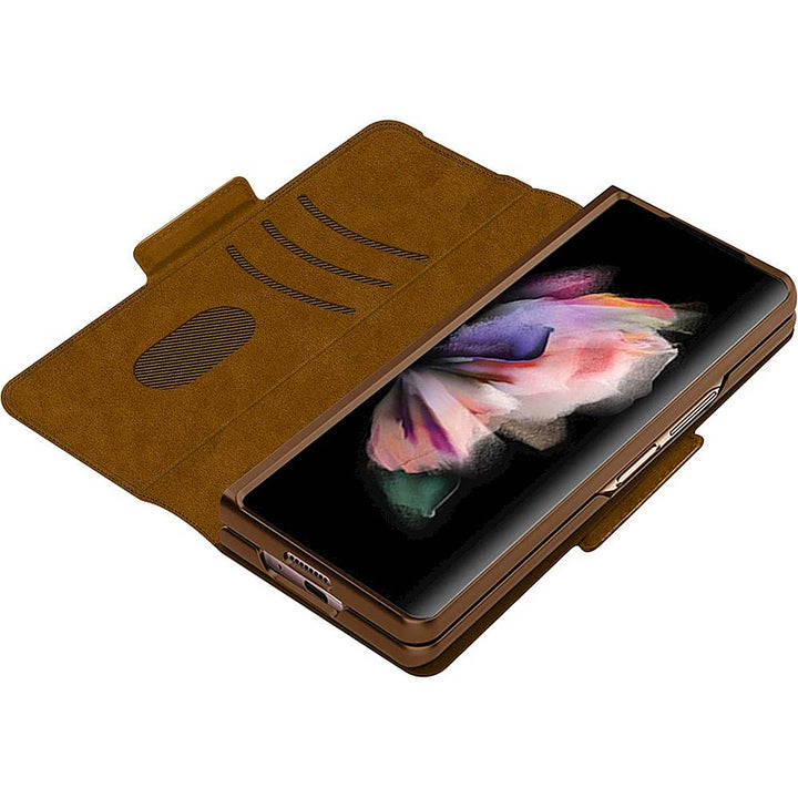 SaharaCase - Leather Folio Wallet Case for Samsung Galaxy Z Fold3 5G - Brown_2