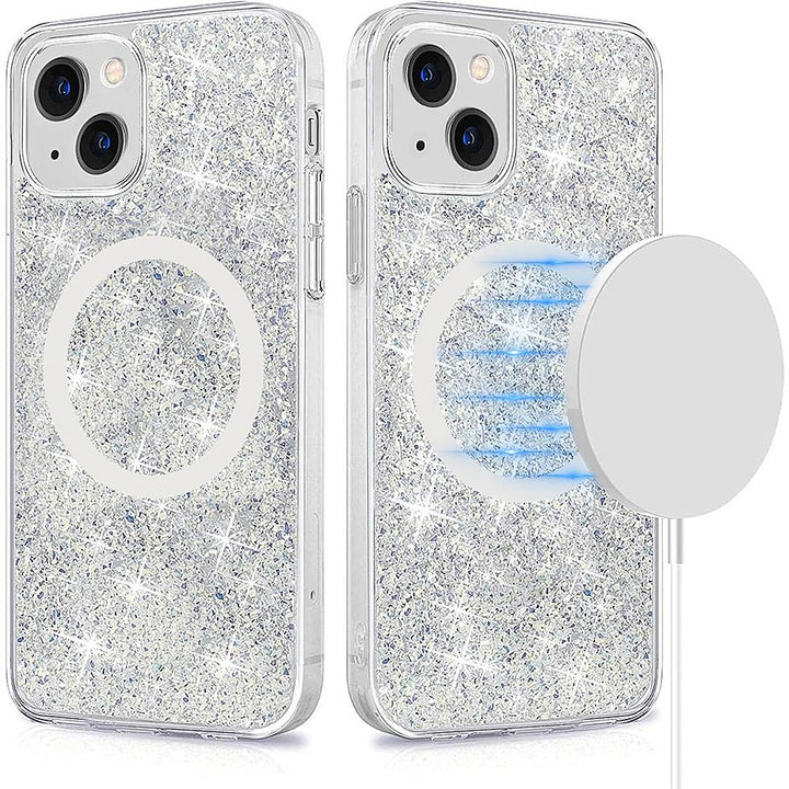 SaharaCase - Sparkle Case with MagSafe for Apple iPhone 13 - Clear, Silver_2