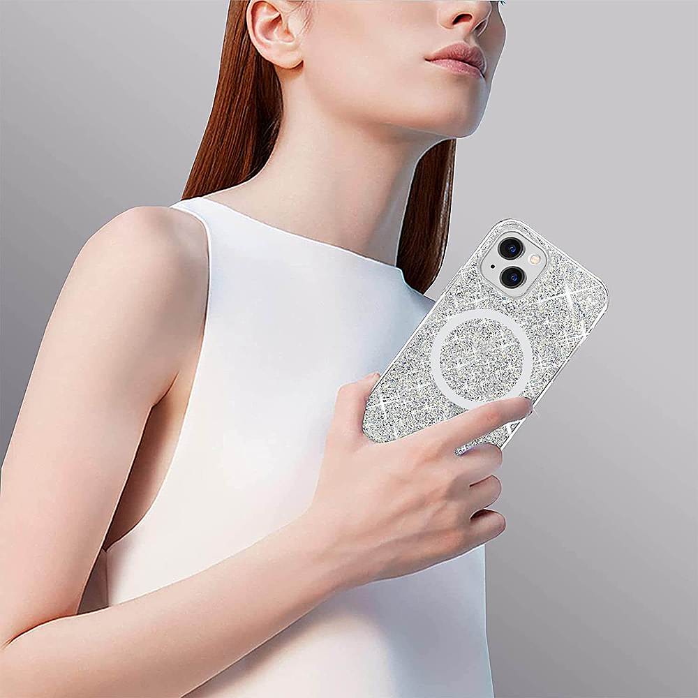 SaharaCase - Sparkle Case with MagSafe for Apple iPhone 13 - Clear, Silver_1
