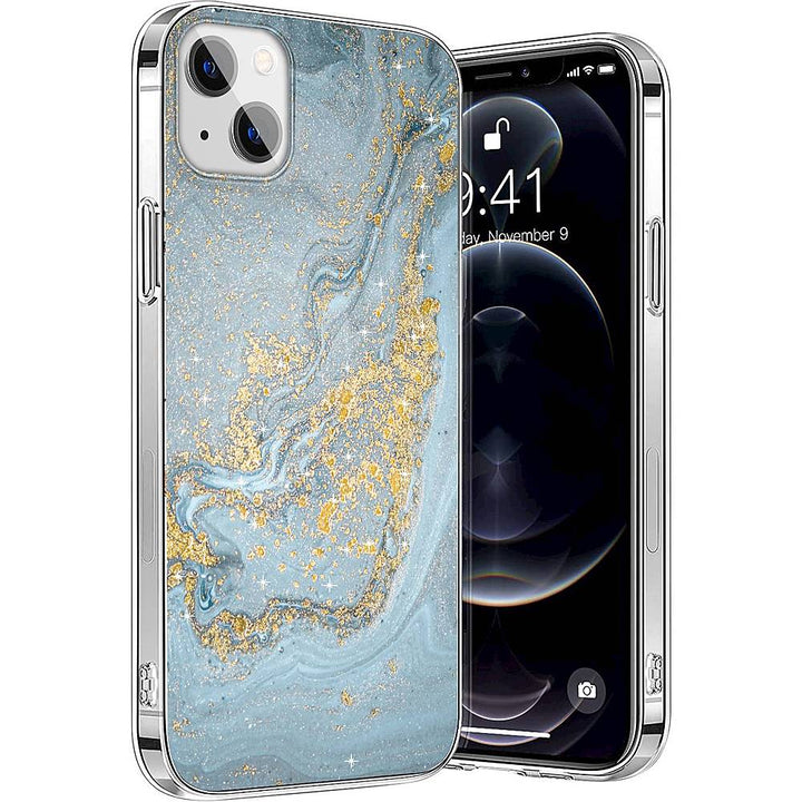 SaharaCase - Marble Series Case for Apple iPhone 13 - Blue/Gold_3