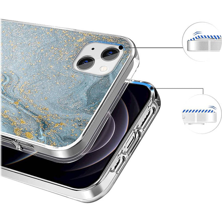 SaharaCase - Marble Series Case for Apple iPhone 13 - Blue/Gold_2