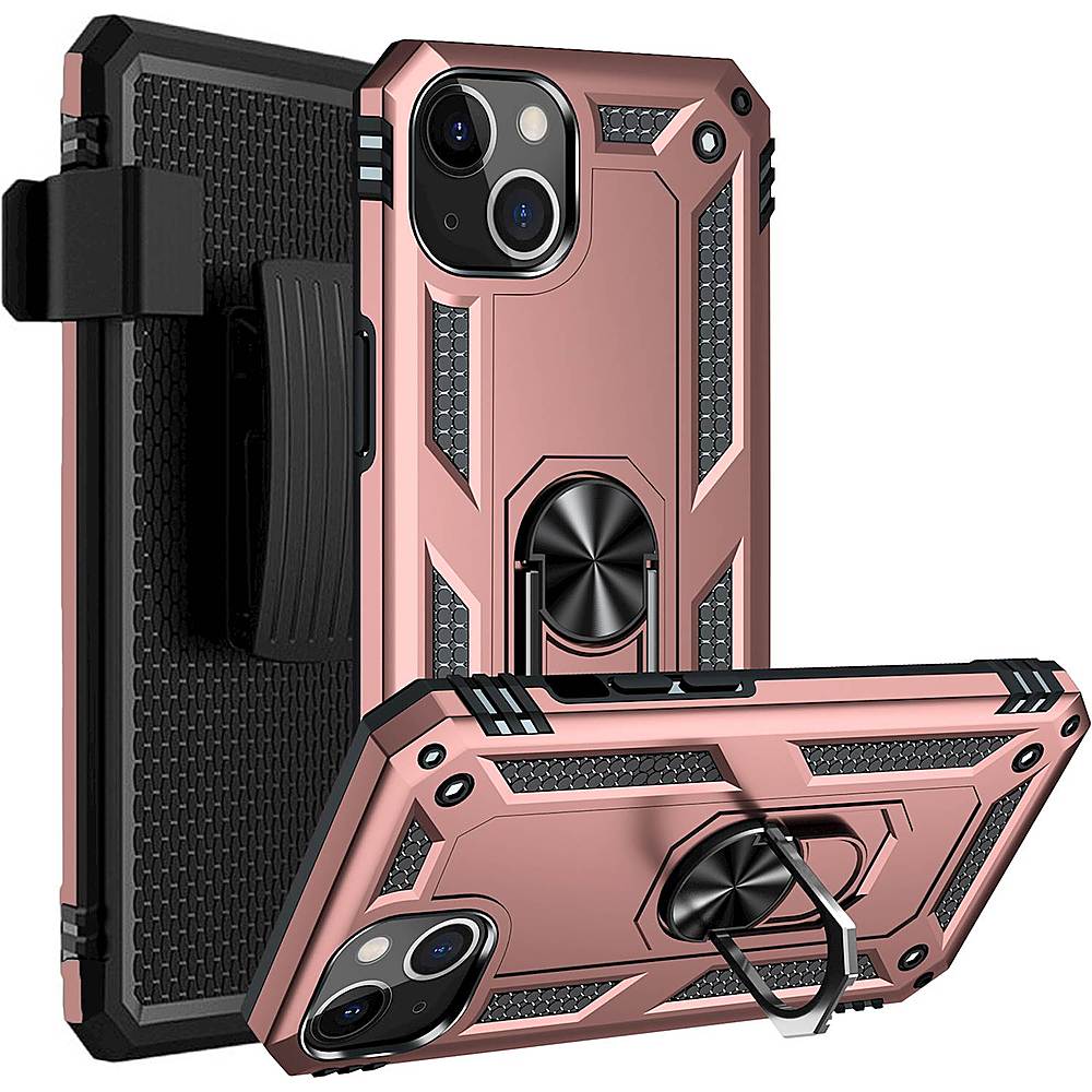 SaharaCase - Kickstand with Belt Clip Case for Apple iPhone 13 and iPhone 14 - Rose Gold_4