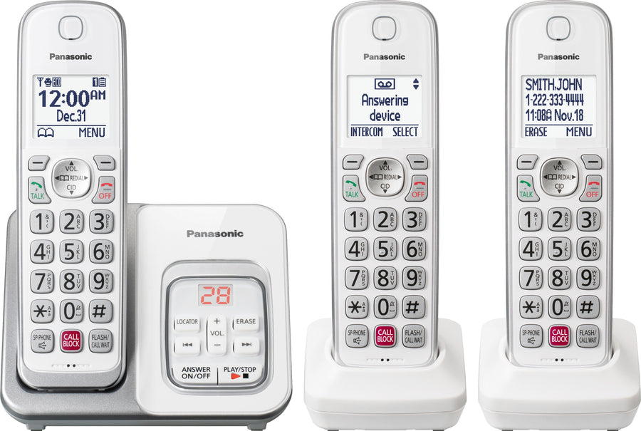 Panasonic - KX-TGD833W DECT 6.0 Expandable Cordless Phone System with Digital Answering System - White_0