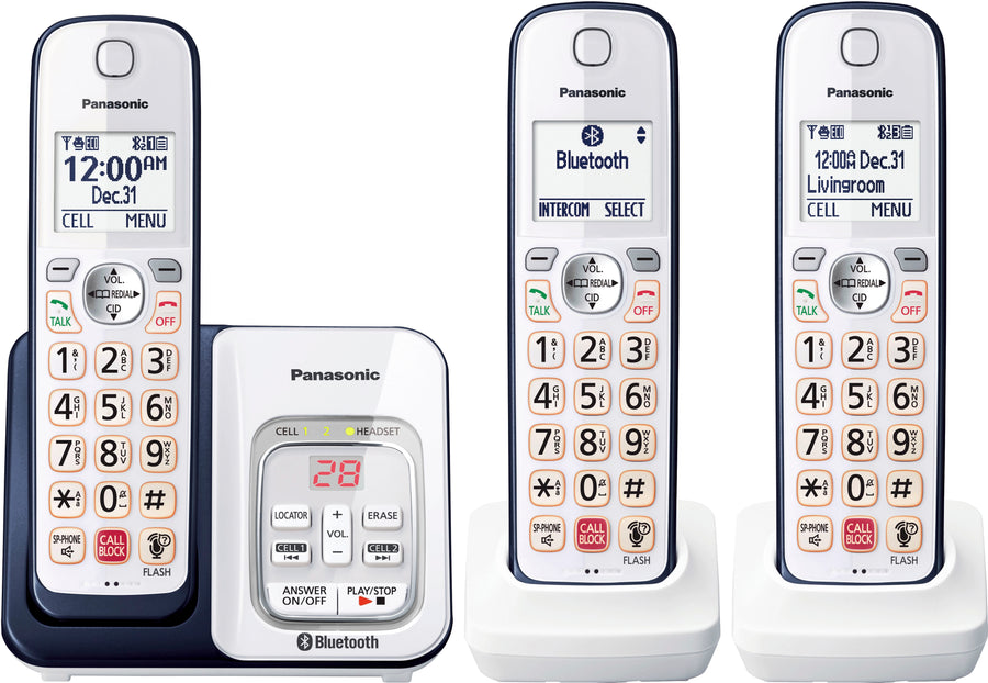 Panasonic - KX-TGD863A Link2Cell DECT 6.0 Expandable Cordless Phone System with Digital Answering System - White/Navy Blue_0