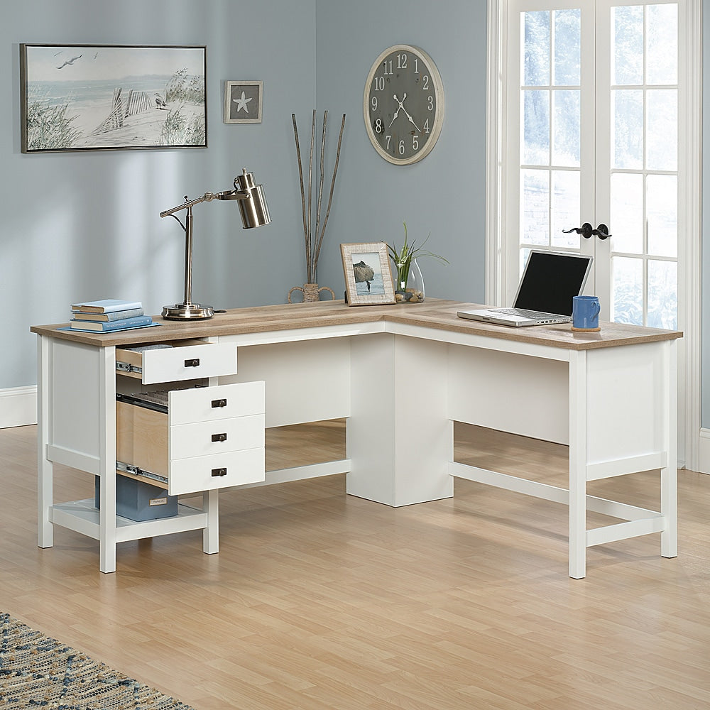 Sauder - Cottage Road L with Oak Finish Top Desk - Soft White_1