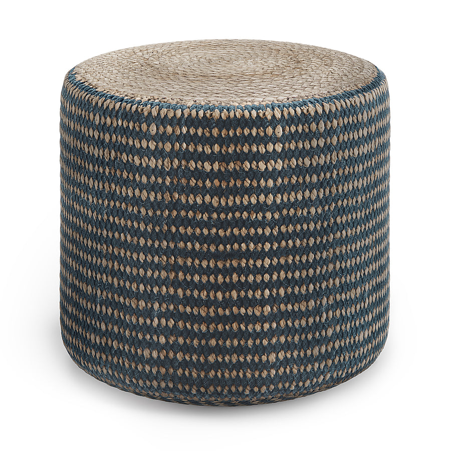Simpli Home - Larissa Round Braided Pouf - Natural and Teal_0