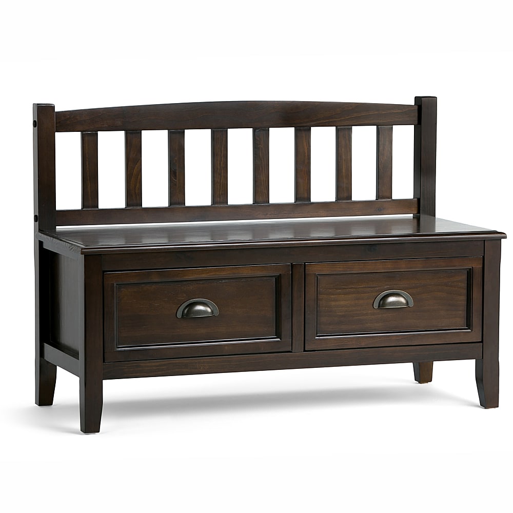 Simpli Home - Burlington solid wood 42 inch Wide Transitional Entryway Storage Bench with Drawers - Mahogany Brown_1