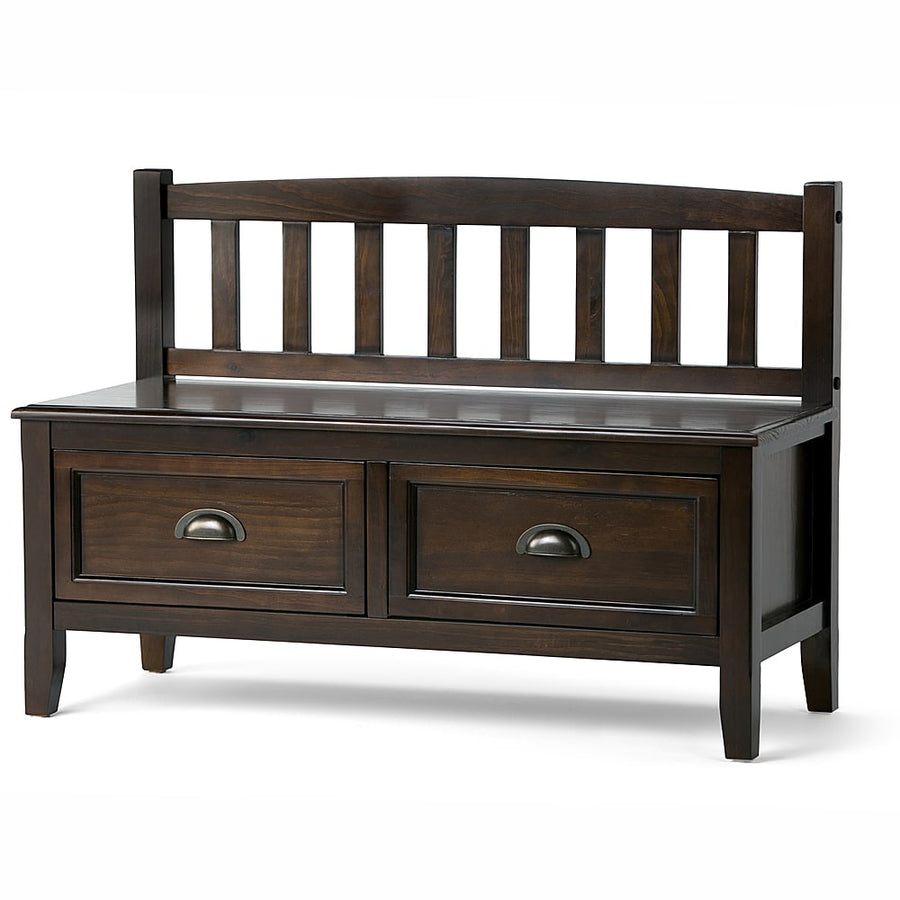Simpli Home - Burlington solid wood 42 inch Wide Transitional Entryway Storage Bench with Drawers - Mahogany Brown_0