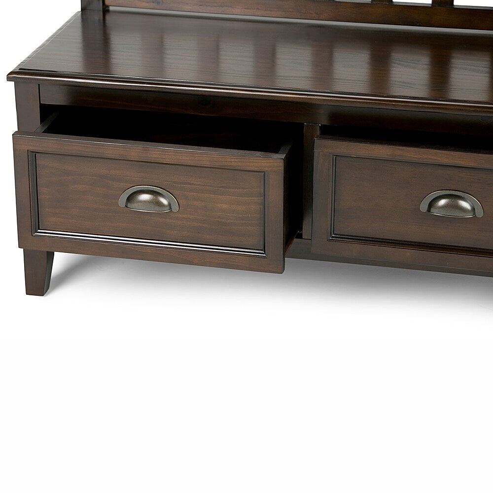 Simpli Home - Burlington solid wood 42 inch Wide Transitional Entryway Storage Bench with Drawers - Mahogany Brown_2