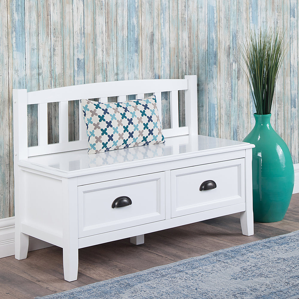 Simpli Home - Burlington solid wood 42 inch Wide Transitional Entryway Storage Bench with Drawers - White_3