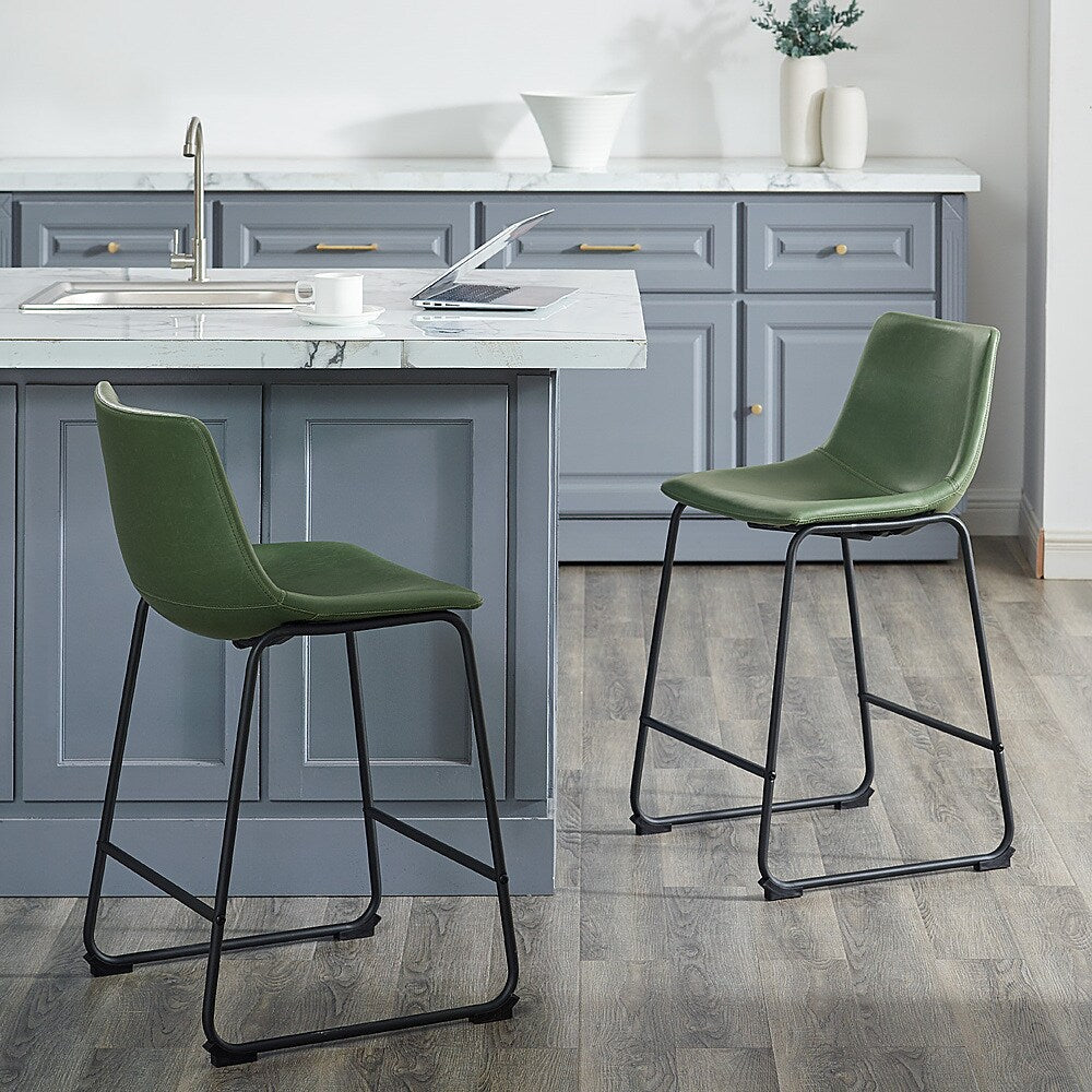 Walker Edison - Contemporary Faux Leather Dining Chairs set of 2 - Green_4