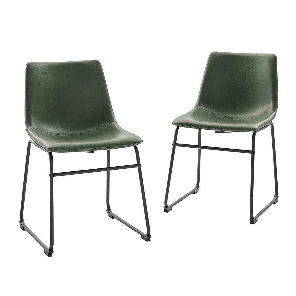 Walker Edison - Contemporary Faux Leather Dining Chairs set of 2 - Green_1